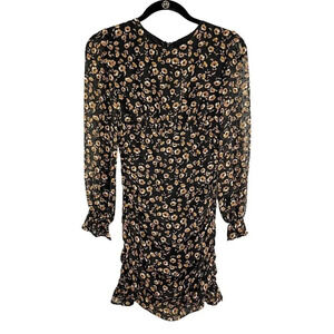 Storia Brown & Black Floral Autumn Years Floral Swiss Dot Ruched Dress Small
